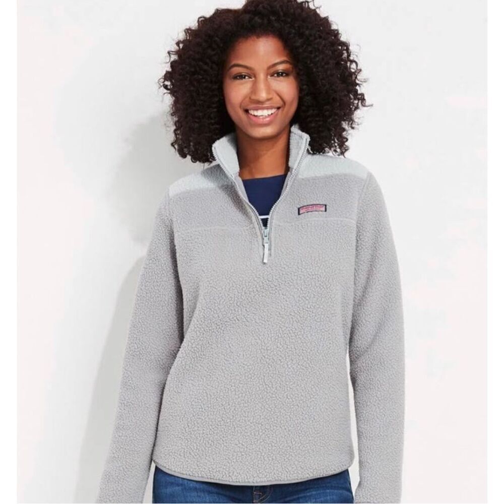 Vineyard Vines Tonal Sherpa Relaxed Shep Shirt Fleece Pullover, Gray, M